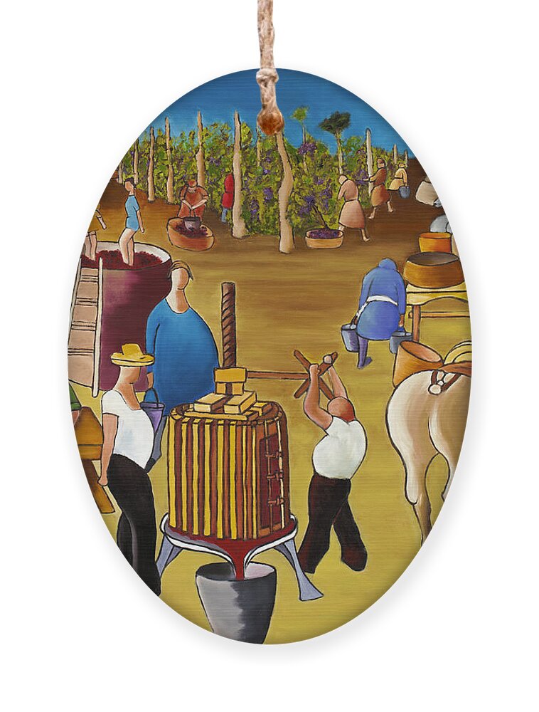 Mediterranean Canvas Art Ornament featuring the painting Wine Pressing 2 by William Cain