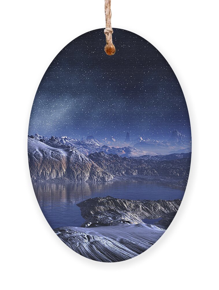 Lake Ornament featuring the digital art Winter Lake Snowy Night by Judi Suni Hall