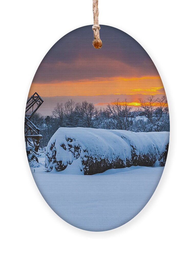 Snow Ornament featuring the photograph Winter Sunset on the Farm by Holden The Moment
