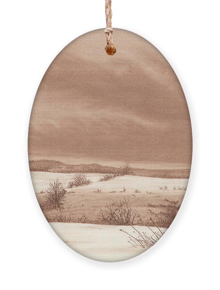 Landscape Ornament featuring the painting Wintry Meadow by Peter Rashford