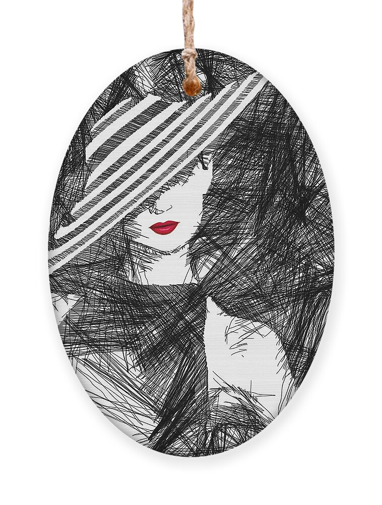 Woman Ornament featuring the digital art Woman with a Hat by Rafael Salazar