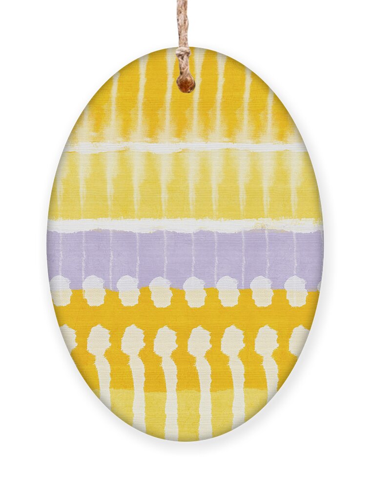 Abstract Ornament featuring the painting Yellow and Grey Tie Dye by Linda Woods