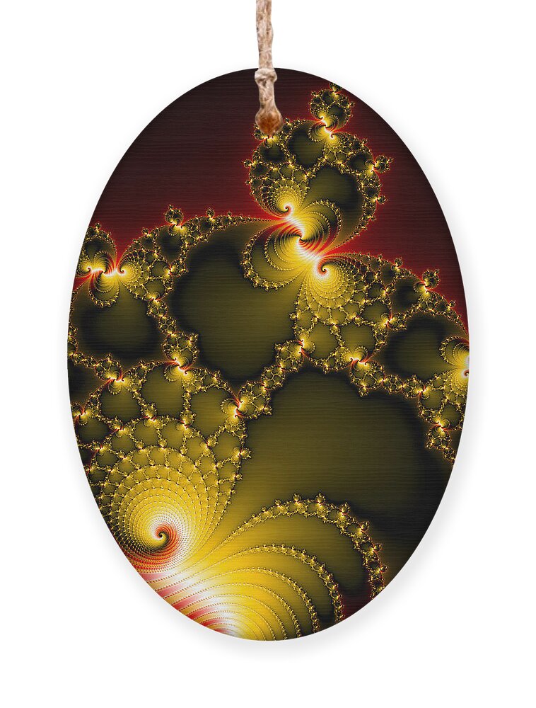 Mandelbrot Set Ornament featuring the digital art Yellow and red abstract fractal art square format by Matthias Hauser