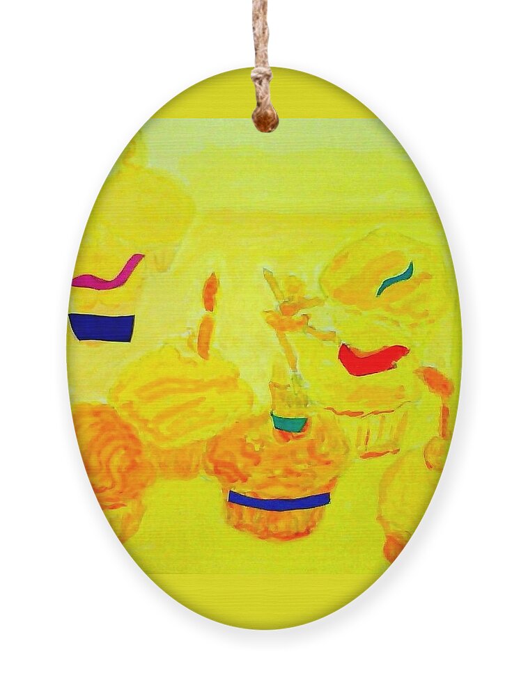 Yellow Cupcakes Ornament featuring the painting Yellow Cupcakes by Suzanne Berthier