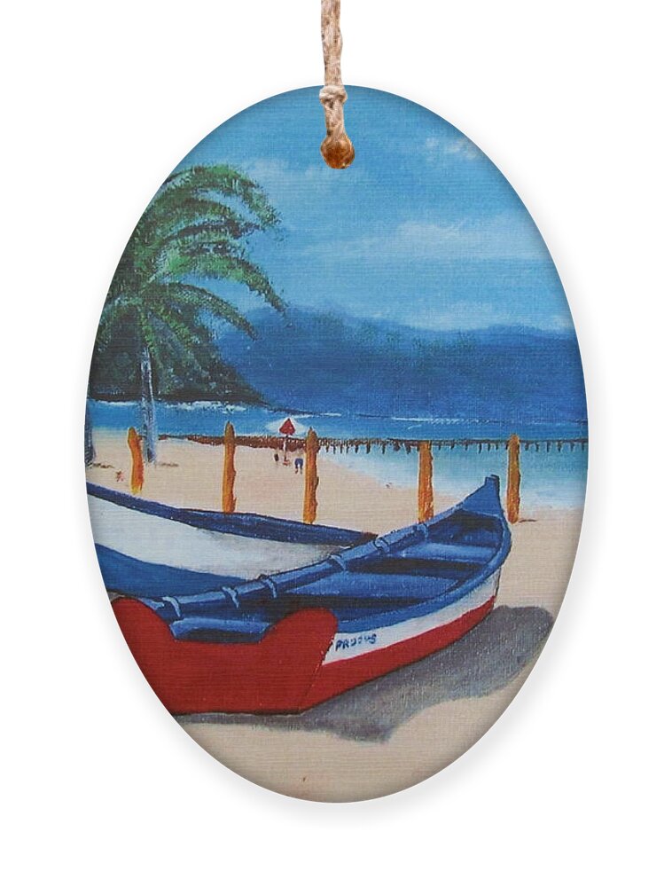Yolas Ornament featuring the painting Yolas At Crashboat Beach by Luis F Rodriguez
