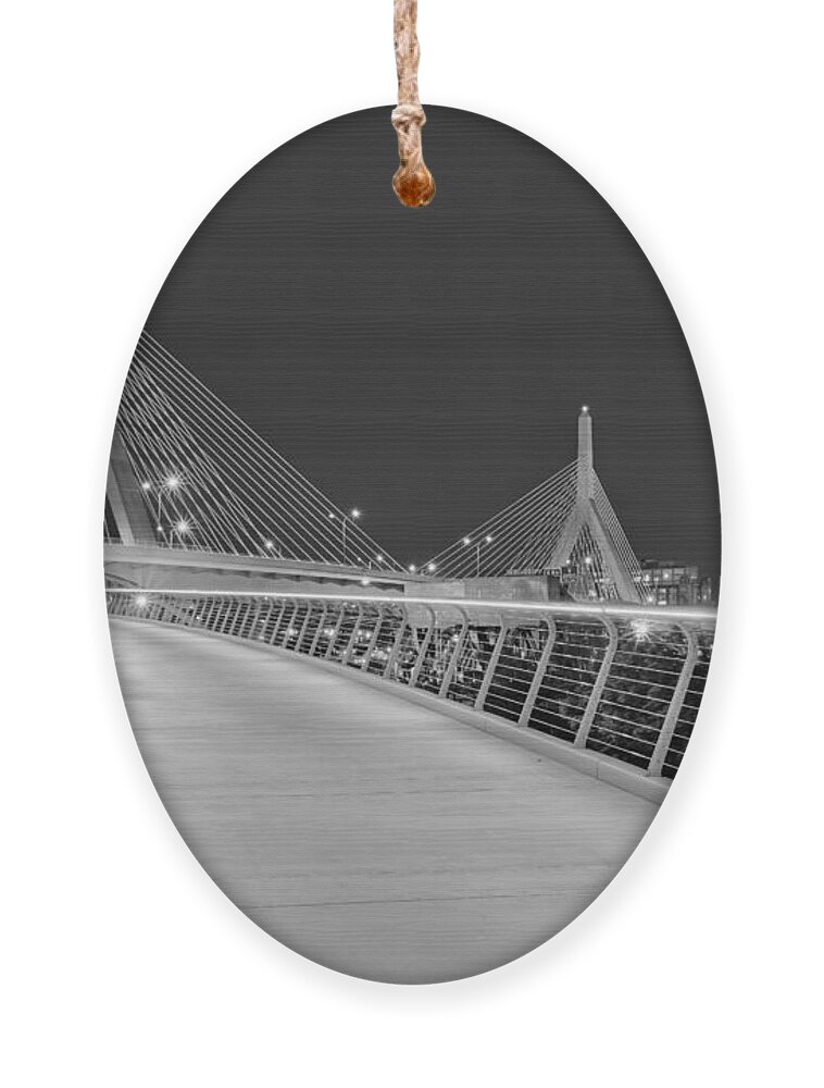 Boston Ornament featuring the photograph Zakim Bridge BW by Susan Candelario