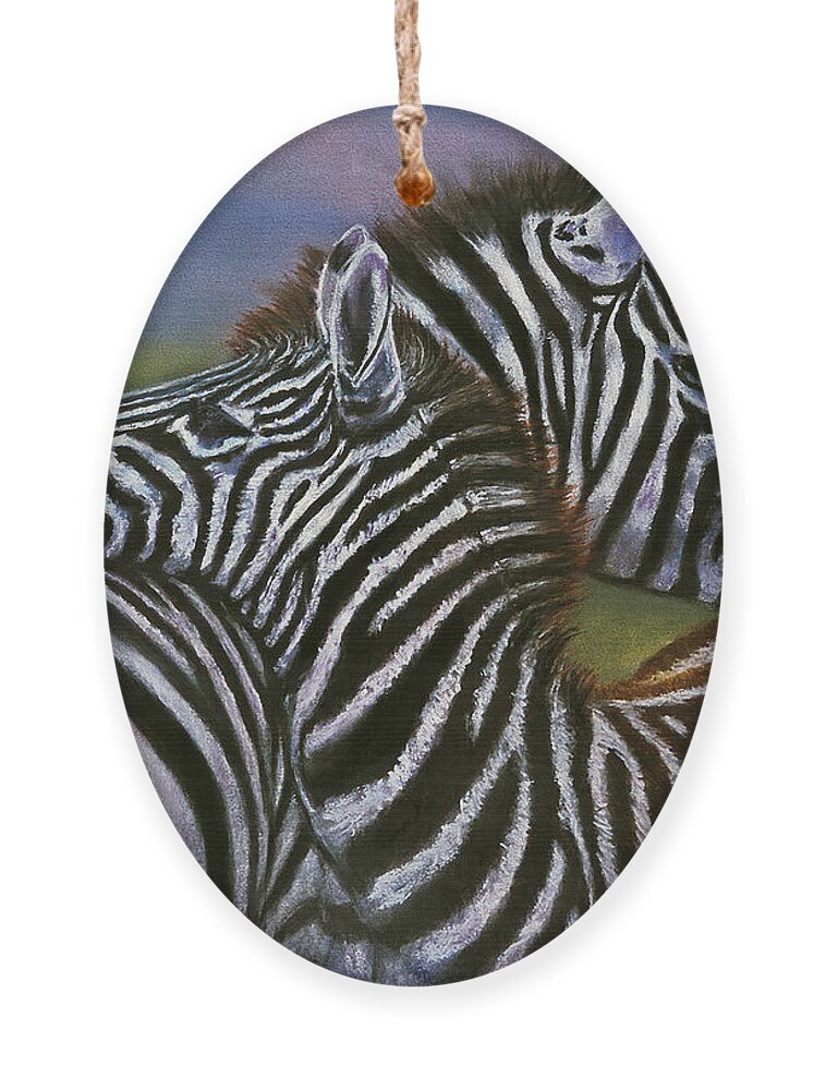 Zebras Ornament featuring the painting Zebras In Love Giclee Print by William Cain