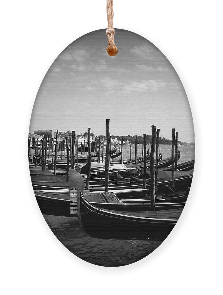 Venice Ornament featuring the photograph Black and White Gondolas by Laurel Best