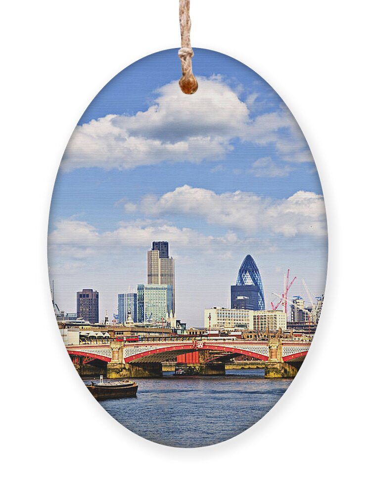 Blackfriars Ornament featuring the photograph Blackfriars Bridge with London skyline by Elena Elisseeva