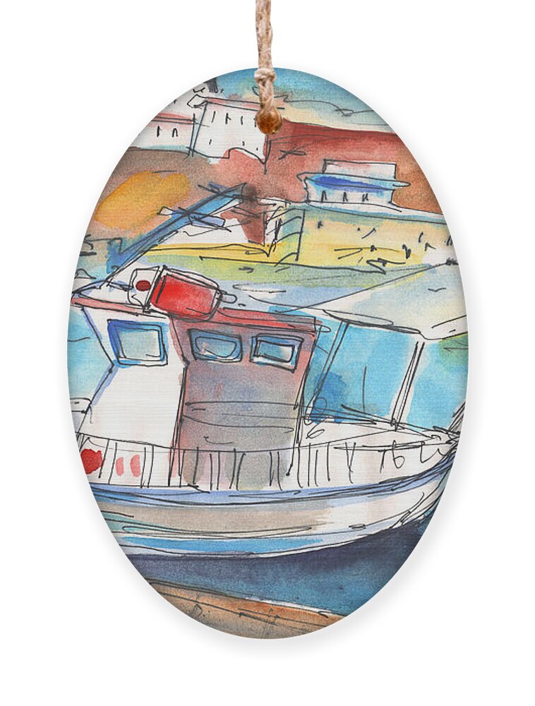 Travel Art Ornament featuring the painting Boat in Agia Galini 01 by Miki De Goodaboom