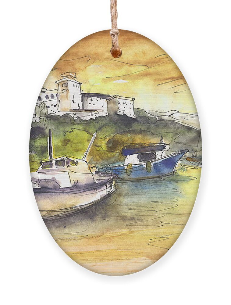 Travel Art Ornament featuring the painting Boat in Agia Galini 03 by Miki De Goodaboom