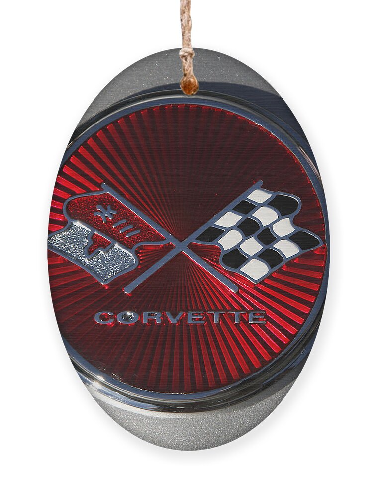 Corvette Ornament featuring the photograph C3 Corvette emblem silver by Dennis Hedberg