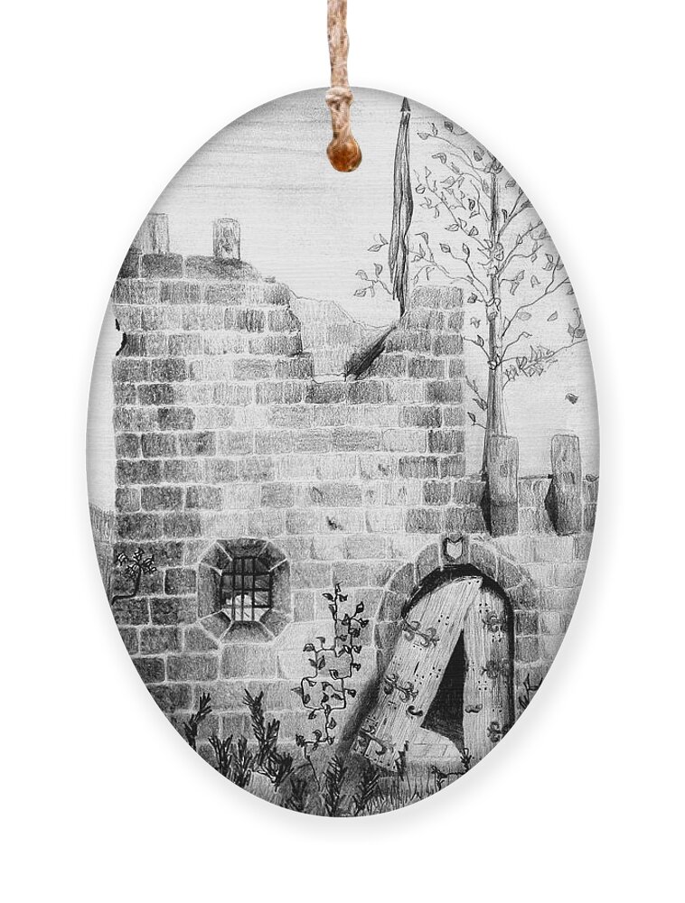 Artoffoxvox Ornament featuring the drawing Crumbling Castle by Kristen Fox