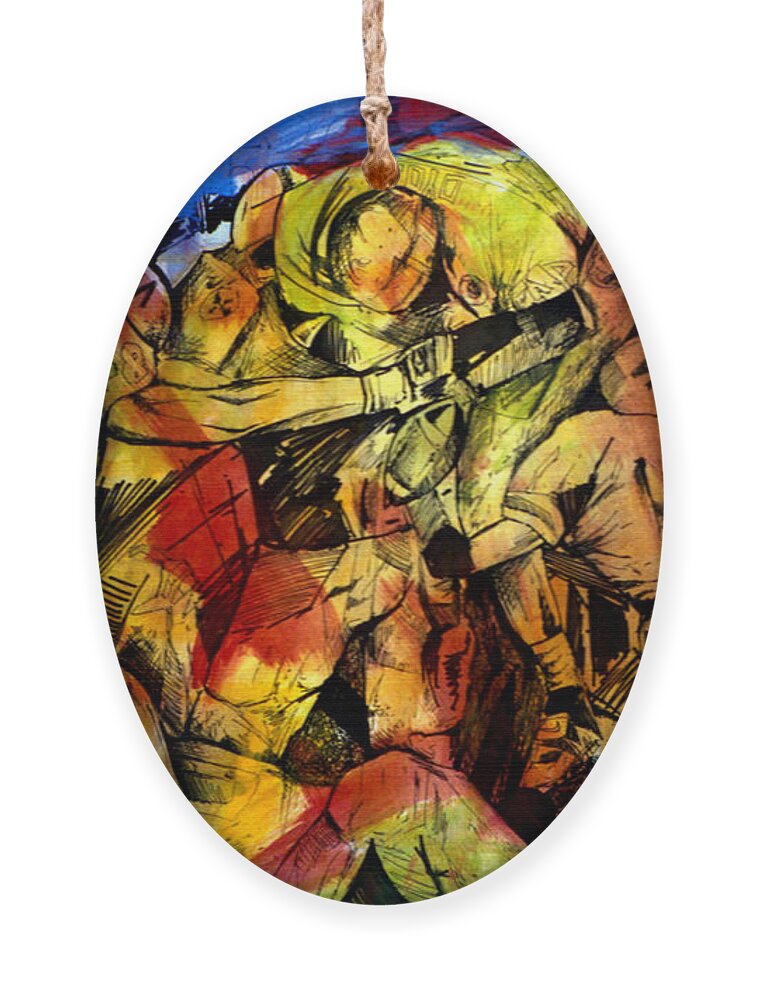  Ornament featuring the painting Football Cluster by John Gholson