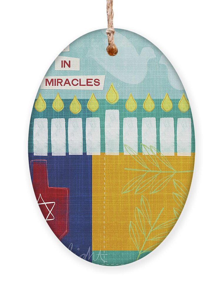 Hanukkah Ornament featuring the painting Hanukkah Miracles by Linda Woods
