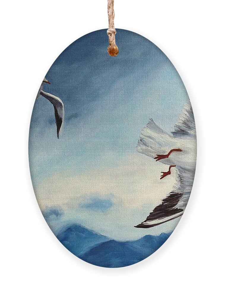 Seagulls Ornament featuring the painting In Flight by Julie Brugh Riffey