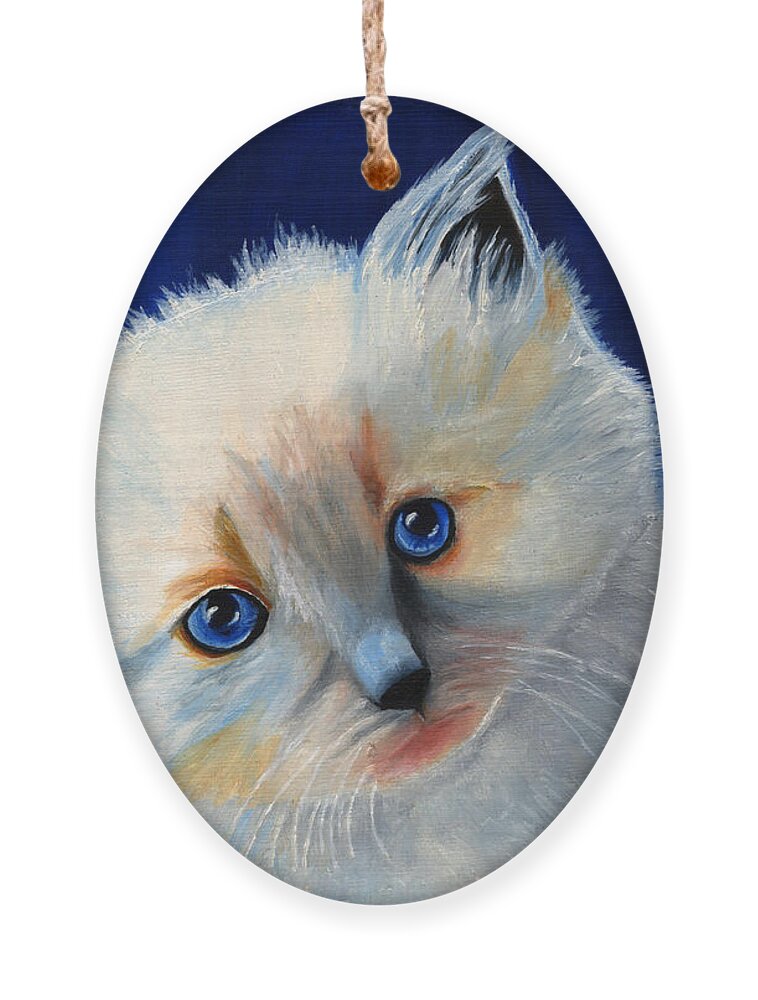 Kitten Ornament featuring the painting Kitten in Blue by Vic Ritchey
