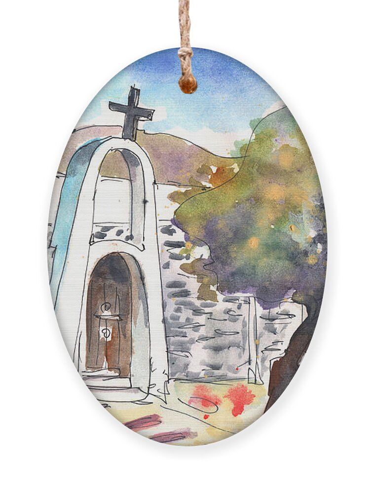 Travel Sketch Ornament featuring the painting Little Church in Elounda by Miki De Goodaboom