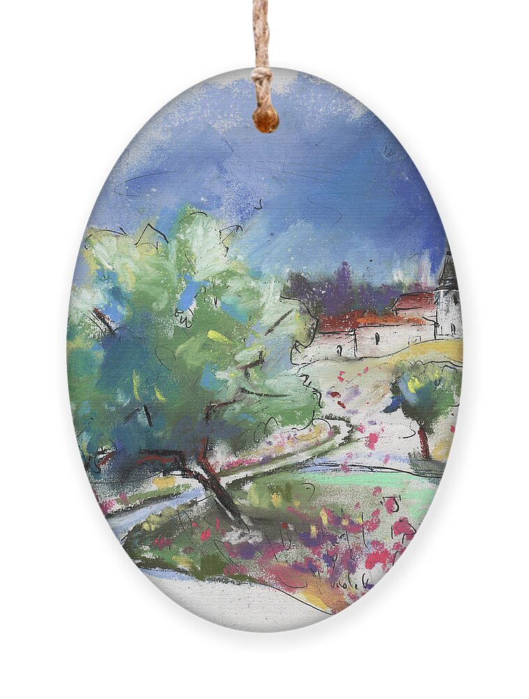 France Ornament featuring the painting Monpazier in France 04 by Miki De Goodaboom