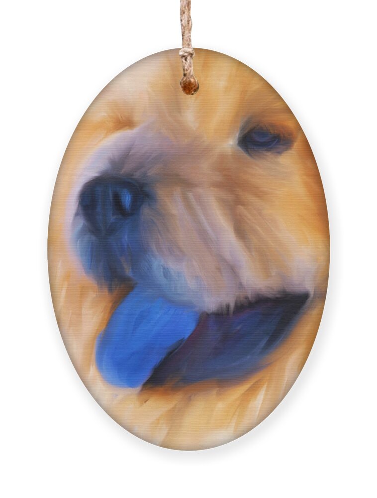 Animal Ornament featuring the painting Morning Light Chow Portrait by Jai Johnson