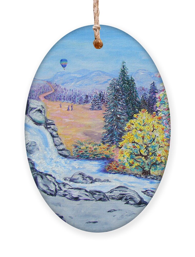 Hot Air Baloon Ornament featuring the painting On The Lookout by Lisa Rose Musselwhite