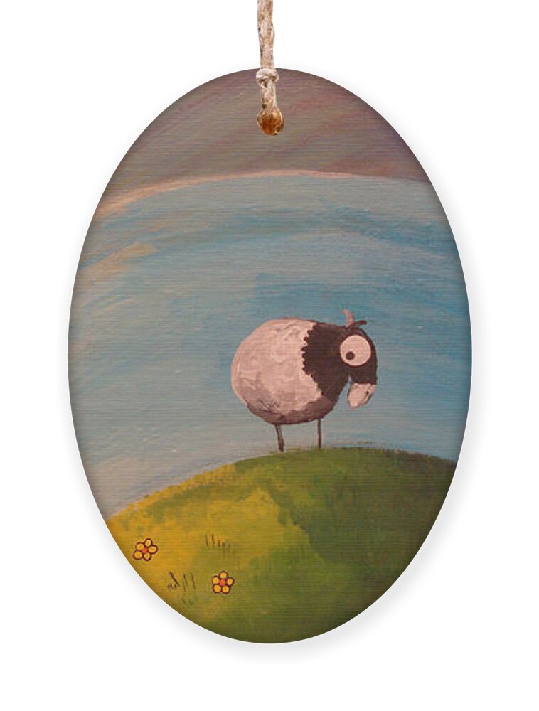 Goat Ornament featuring the painting On Top of Ole Meadow by Mindy Huntress