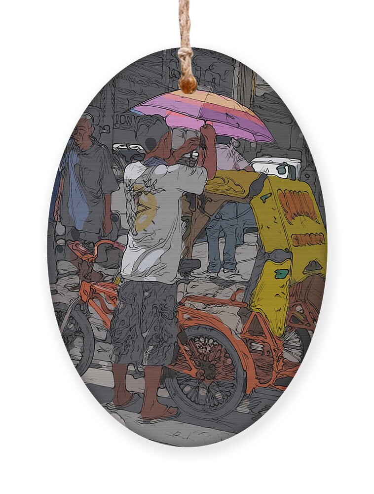 Philippines Ornament featuring the painting Philippines 870 Bicycle Taxi by Rolf Bertram
