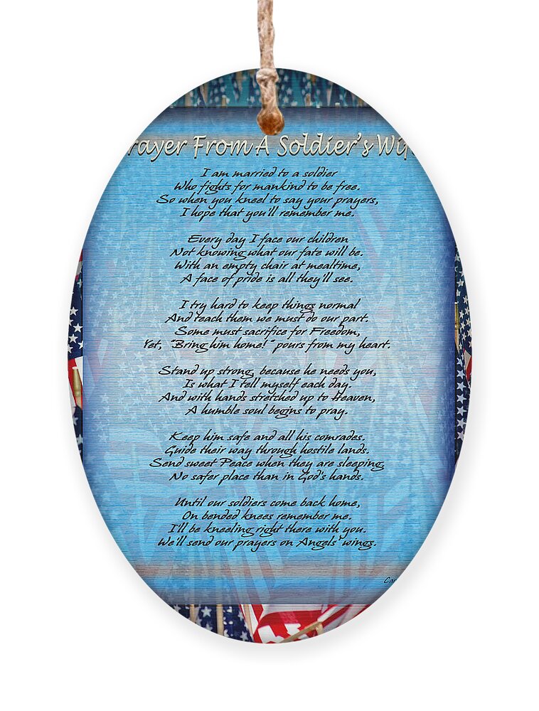 Veterans Ornament featuring the photograph Prayer From A Soldiers Wife by Carolyn Marshall