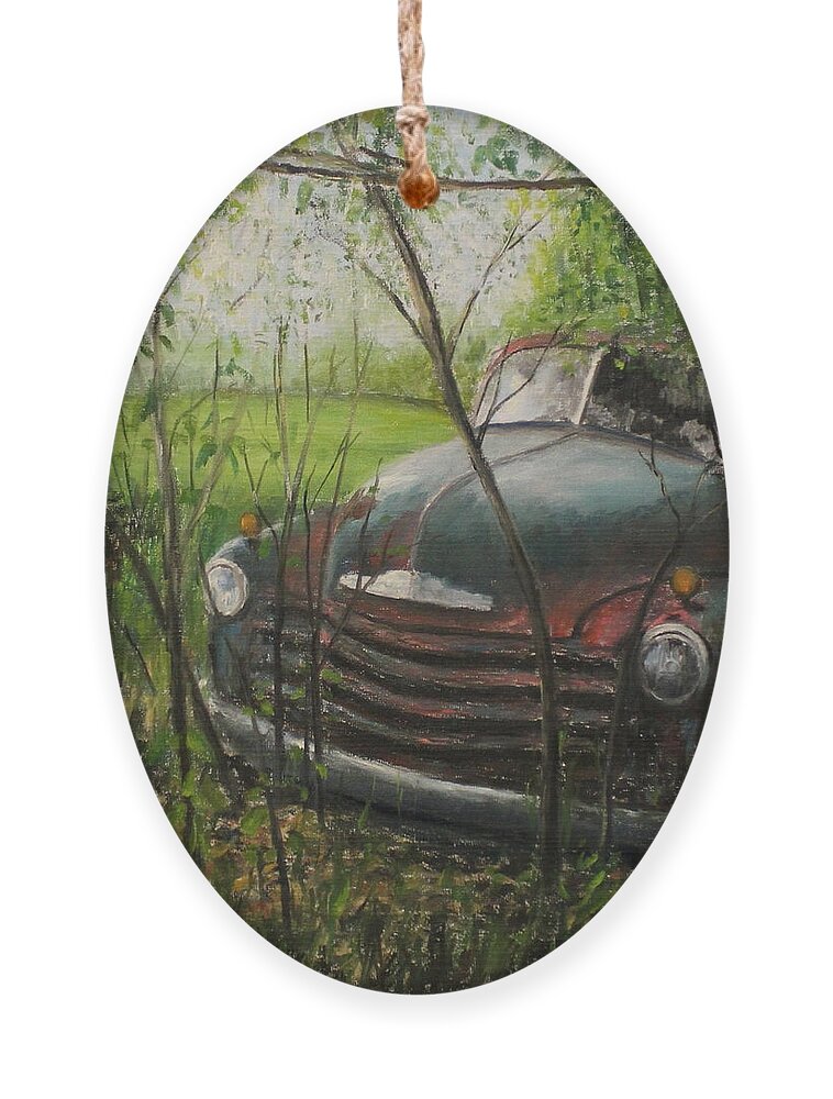 Classic Car Ornament featuring the painting Push by Daniel W Green