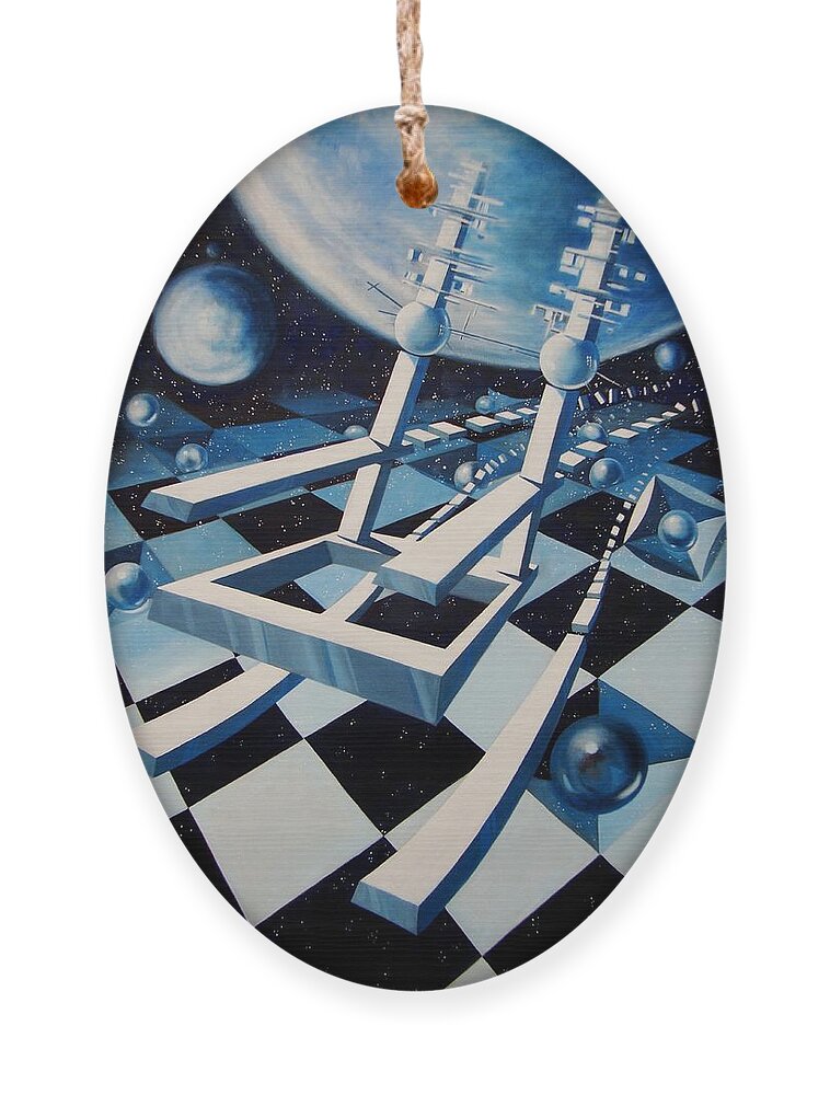 Rocking Chair Ornament featuring the painting Rocking into Space by Roger Calle