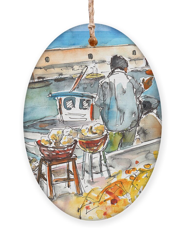 Travel Art Ornament featuring the painting Sponge Fishermen in Heraklion by Miki De Goodaboom