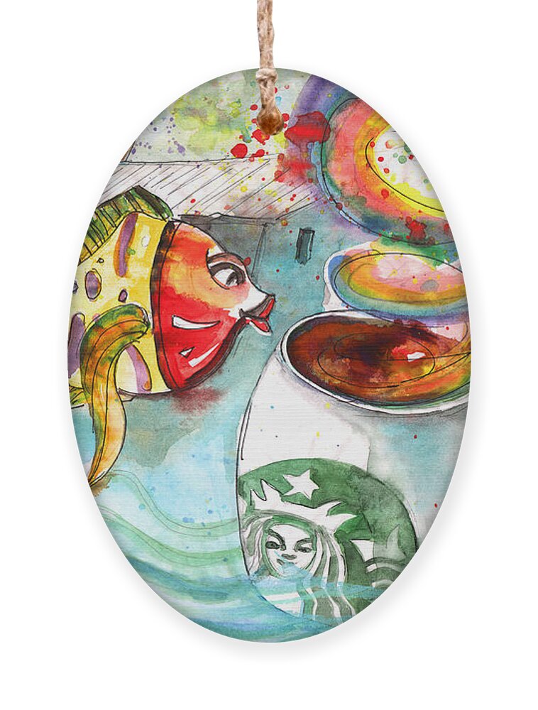 Travel Sketch Ornament featuring the drawing Starbucks Coffee in Limassol by Miki De Goodaboom