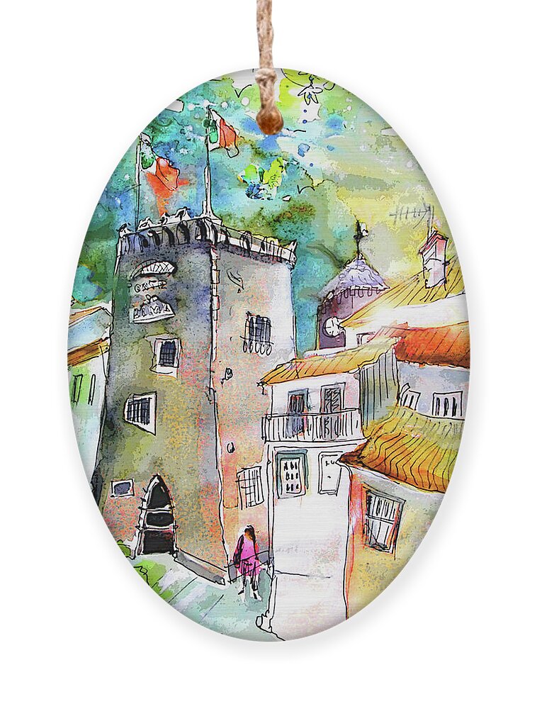 Portugal Ornament featuring the painting Tower in Ponte de Lima in Portugal by Miki De Goodaboom