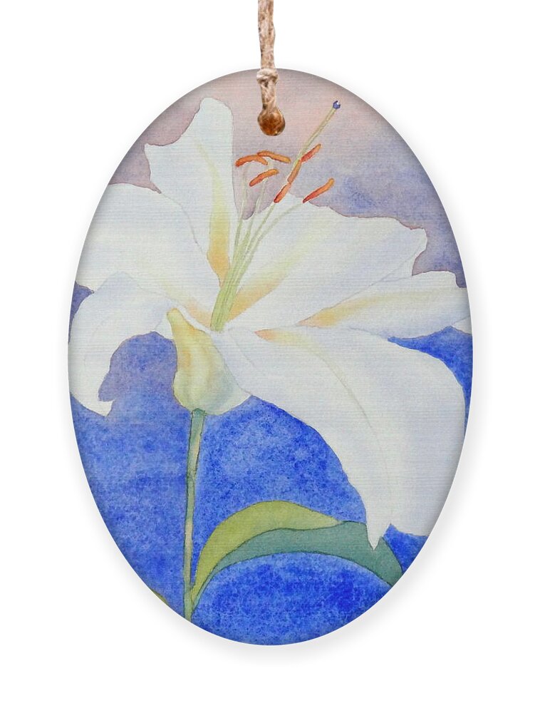 White Ornament featuring the painting White Lily by Laurel Best