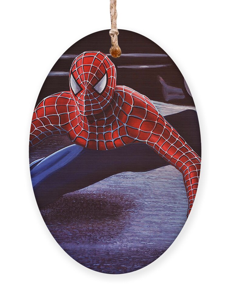 Spiderman Ornament featuring the painting Spiderman 2 by Paul Meijering