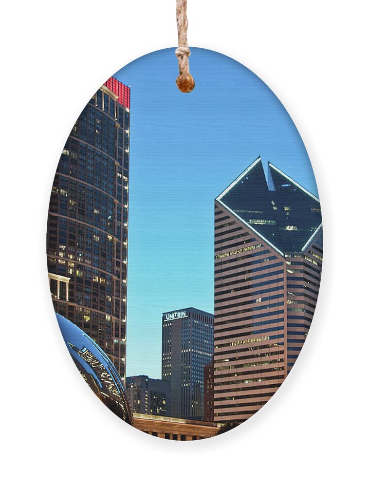 Bean Ornament featuring the photograph A View from Millenium Park at Dusk by David Levin