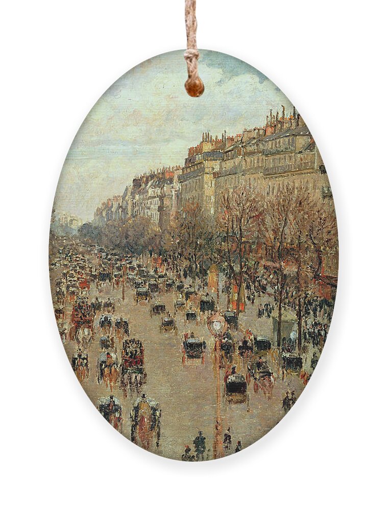 Boulevard Montmarte Ornament featuring the painting Boulevard Montmarte #3 by Camille Pissarro