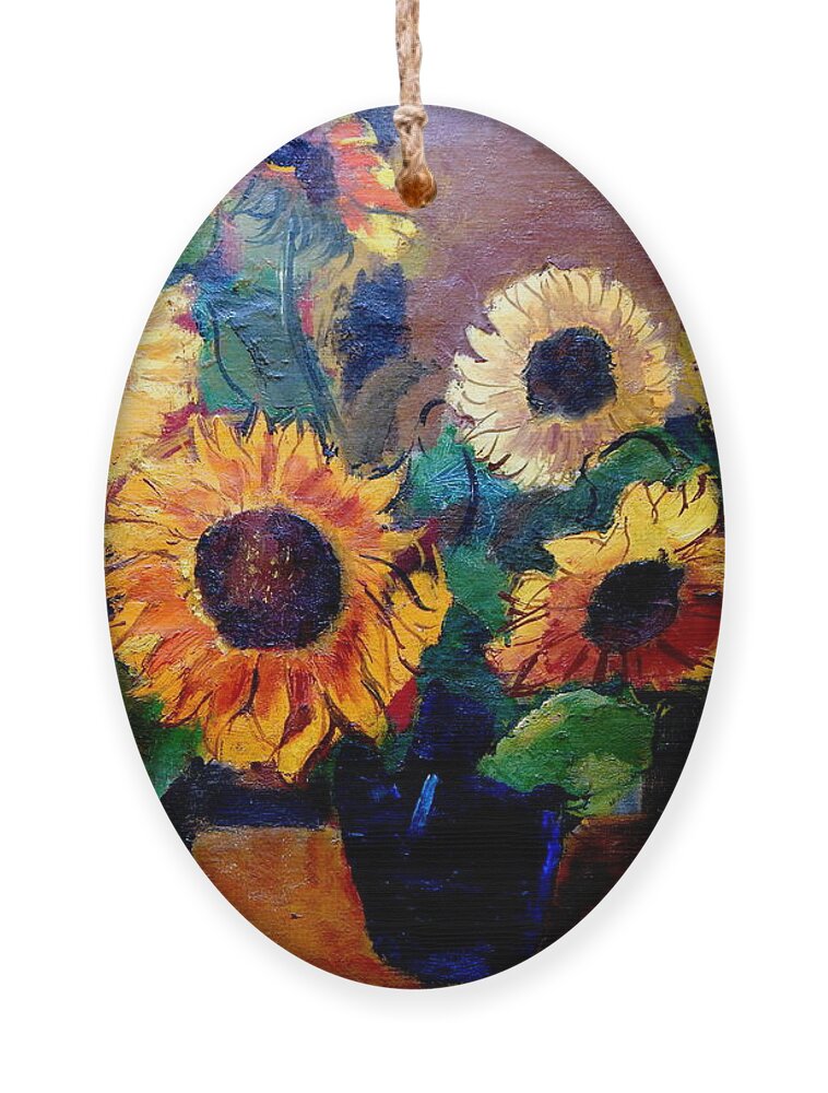  Sunflowers Ornament featuring the painting By Edgar A. Batzell Sunflowers by Priscilla Batzell Expressionist Art Studio Gallery
