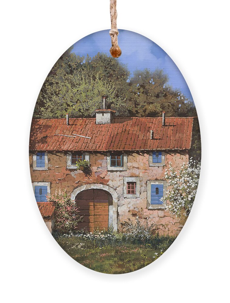 Farm Ornament featuring the painting Casolare A Primavera by Guido Borelli
