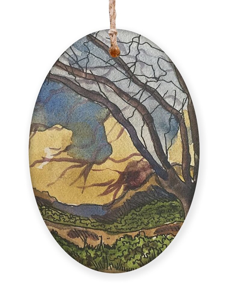 Landscape Ornament featuring the painting Davis Mountains at Sunrise by Angela Weddle