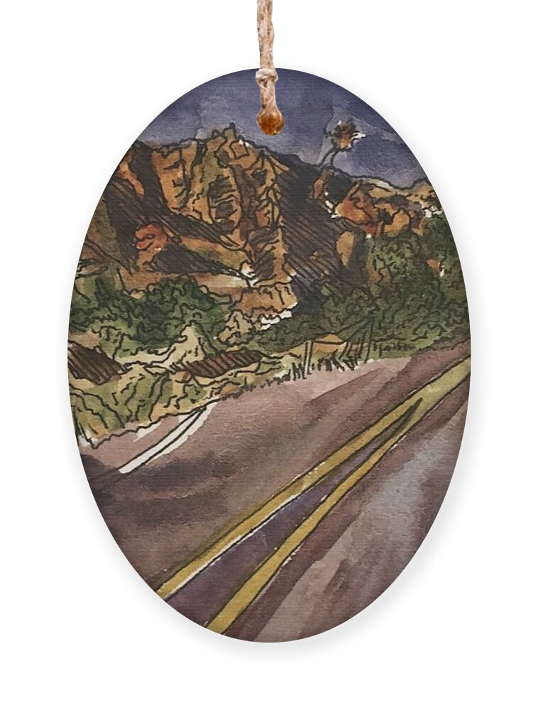 Landscape Ornament featuring the painting Davis Mountains at Twilight by Angela Weddle