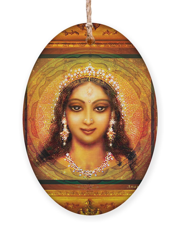 Goddess Painting Ornament featuring the mixed media Durga in the Sri Yantra #1 by Ananda Vdovic