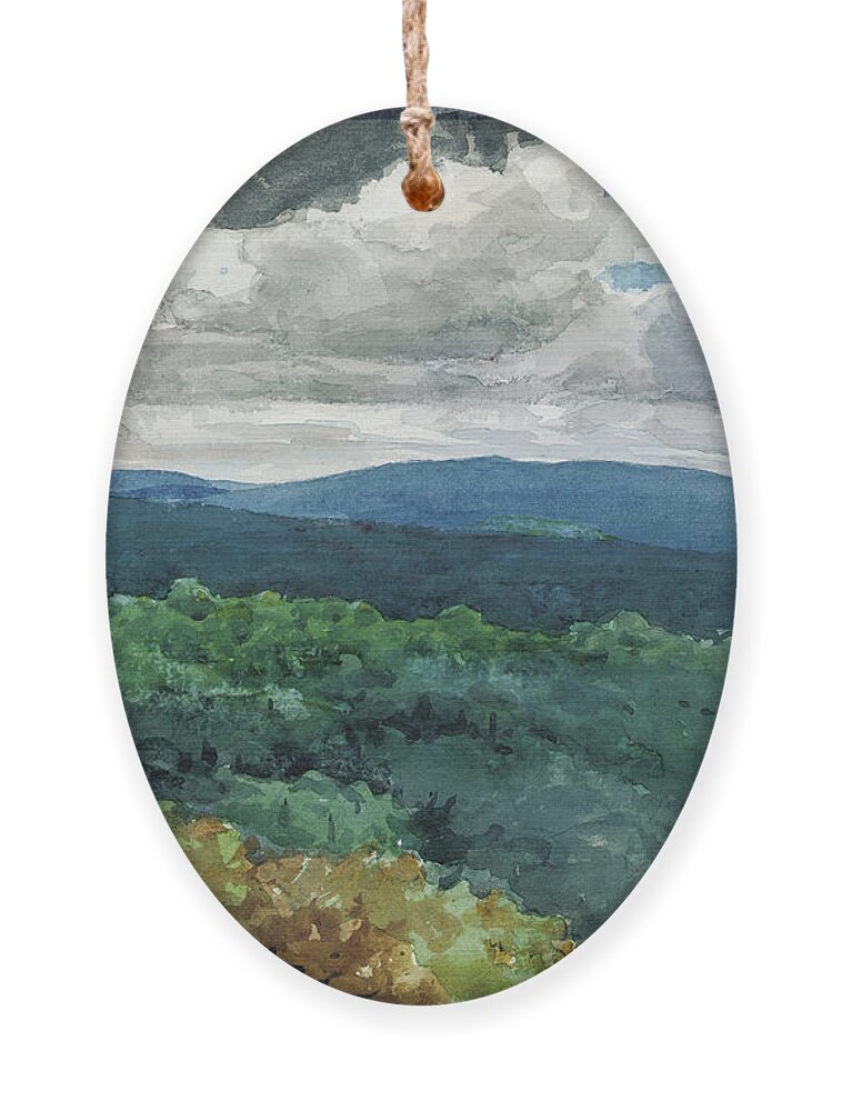 Winslow Homer Ornament featuring the drawing Hilly Landscape by Winslow Homer
