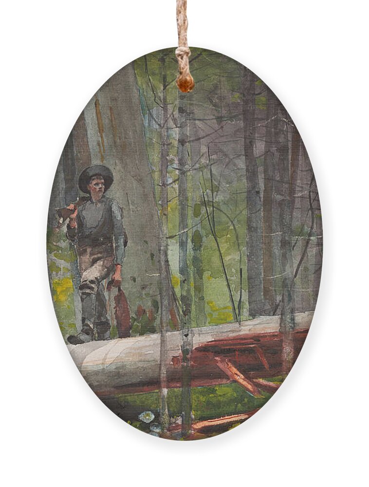 Winslow Homer Ornament featuring the drawing Hunter in the Adirondacks #1 by Winslow Homer