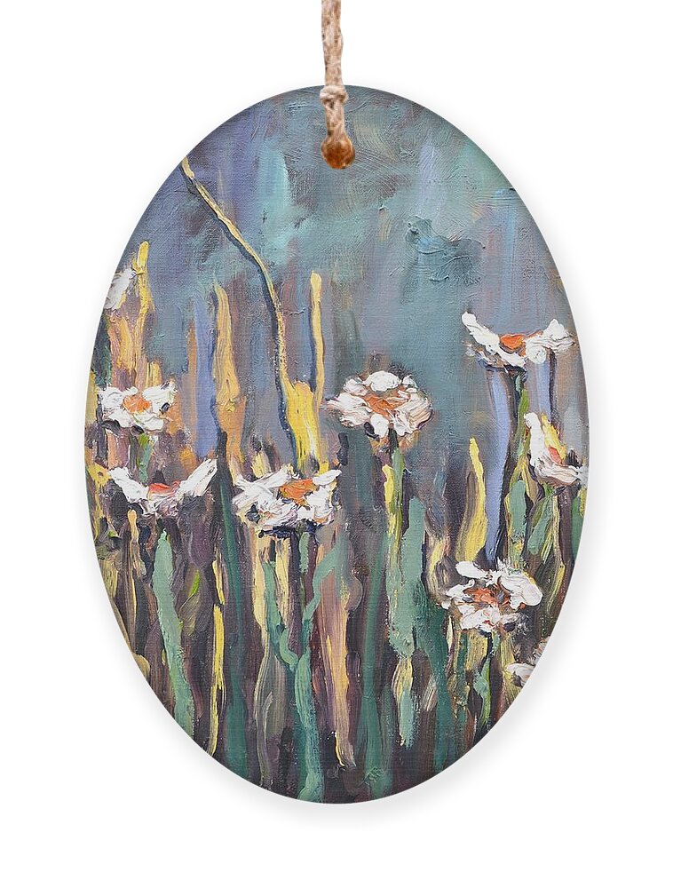Floral Ornament featuring the painting Impasto Daisies by Donna Tuten