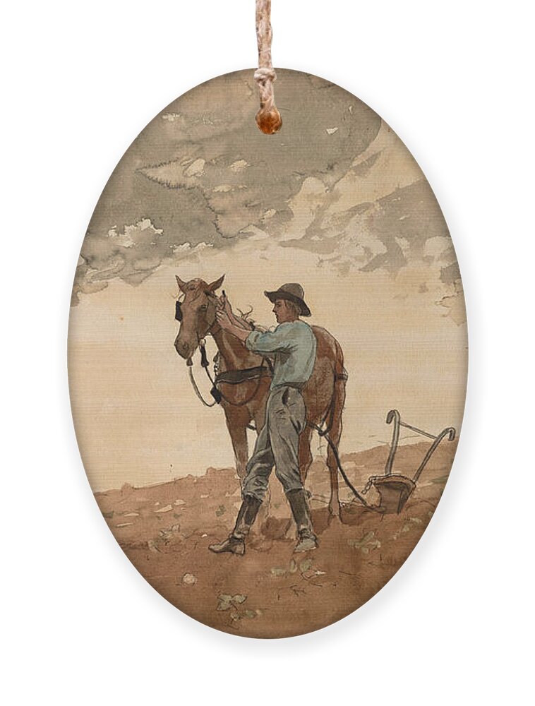 Winslow Homer Ornament featuring the drawing Man with Plow Horse by Winslow Homer