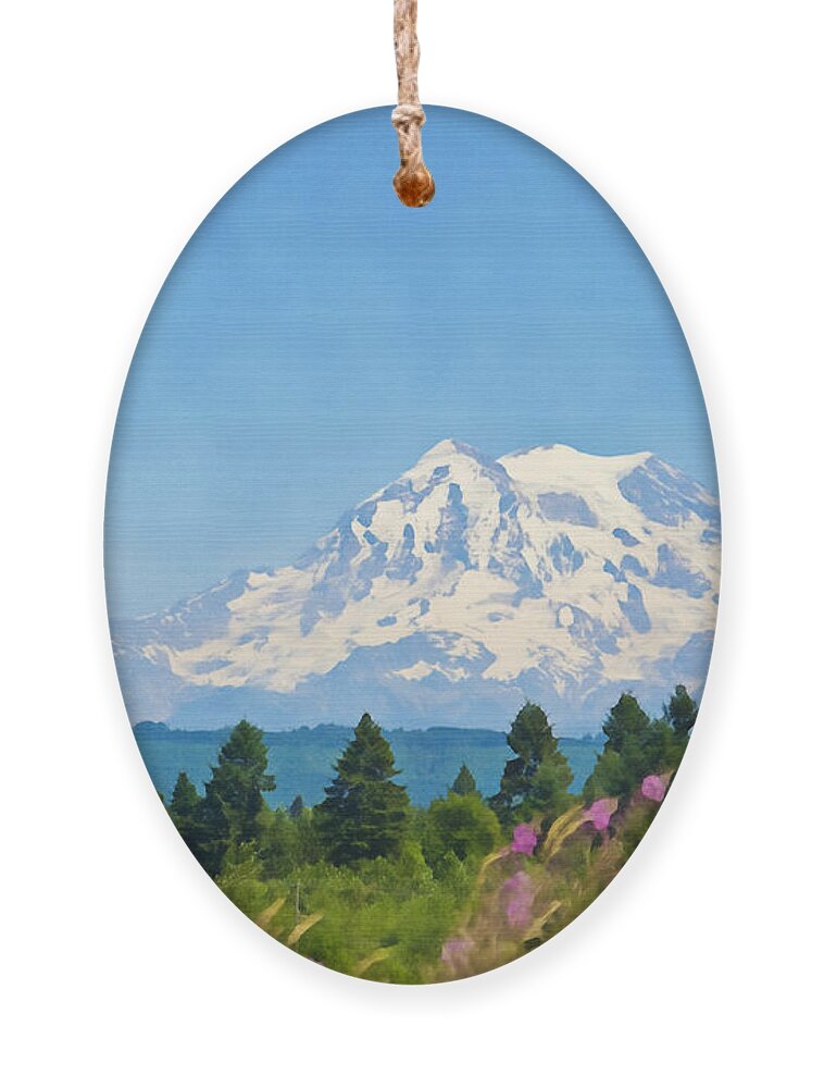 Mount Rainier National Park Ornament featuring the photograph Mount Rainier Watercolor by Tatiana Travelways