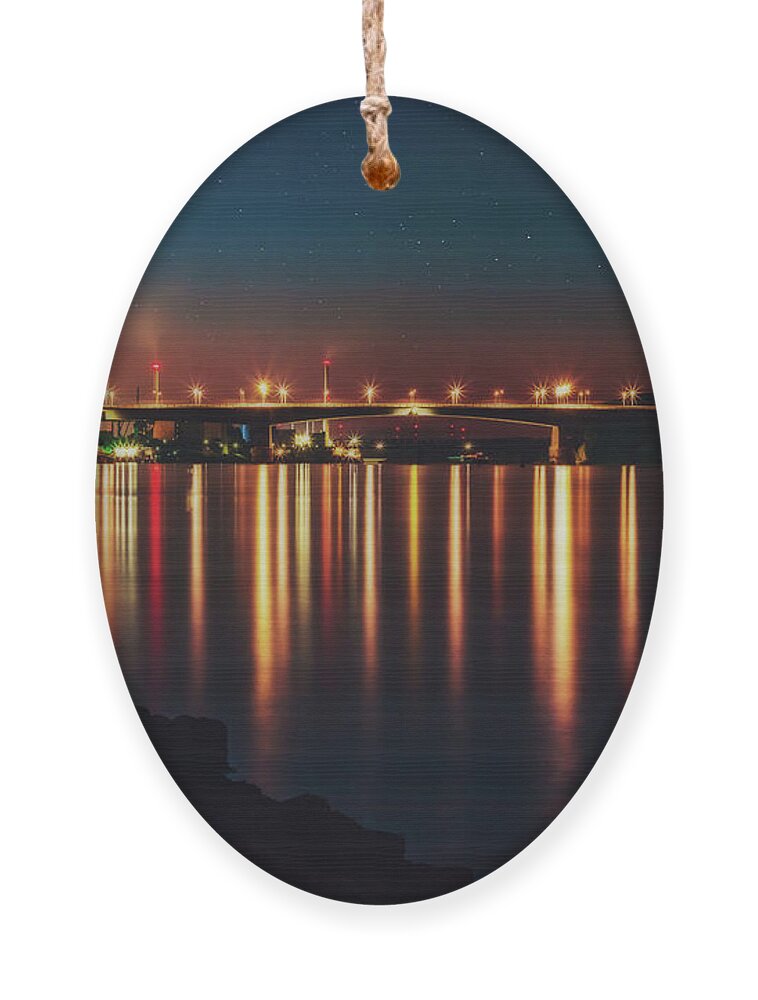 Worms Ornament featuring the photograph Nibelungenbruecke at Night #3 by Marc Braner