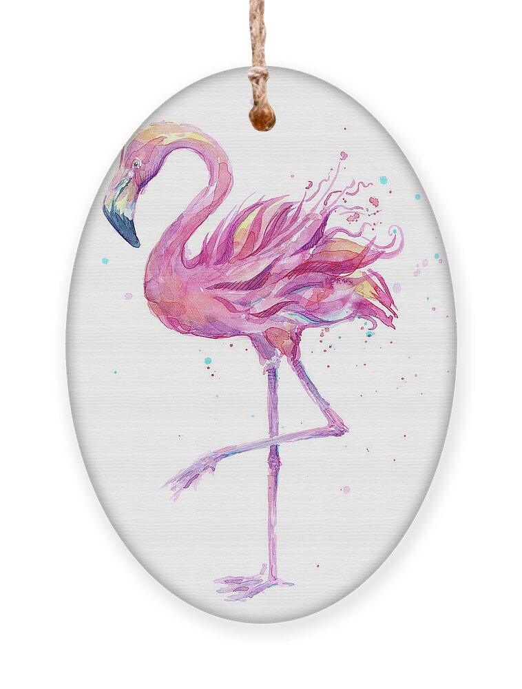 Flamingo Ornament featuring the painting Pink Flamingo Watercolor by Olga Shvartsur