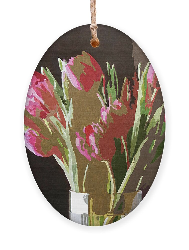 Florals Ornament featuring the painting Pink Tulips in Glass by David Lloyd Glover